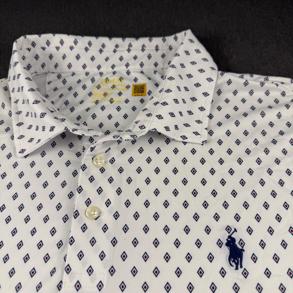Polo Ralph Lauren Performance Shirt Mens XXL White Blue Red Diamond Golf Polo